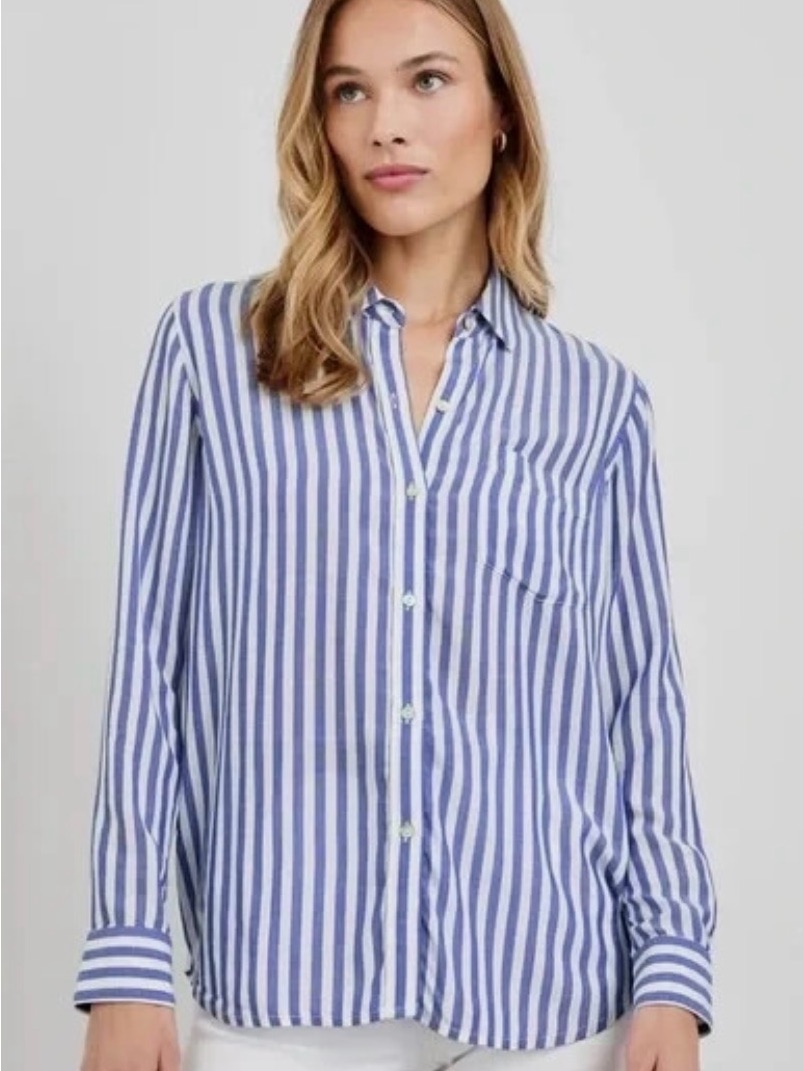 Philosophy Blue And White Vertical Stripe Button-Down Shirt